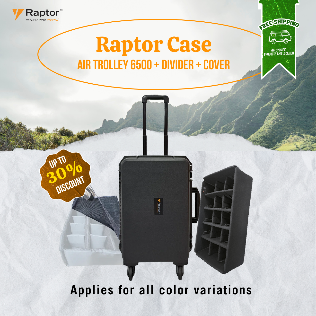 Raptor Case Air Trolley 6500  + Divider + Cover Bundle