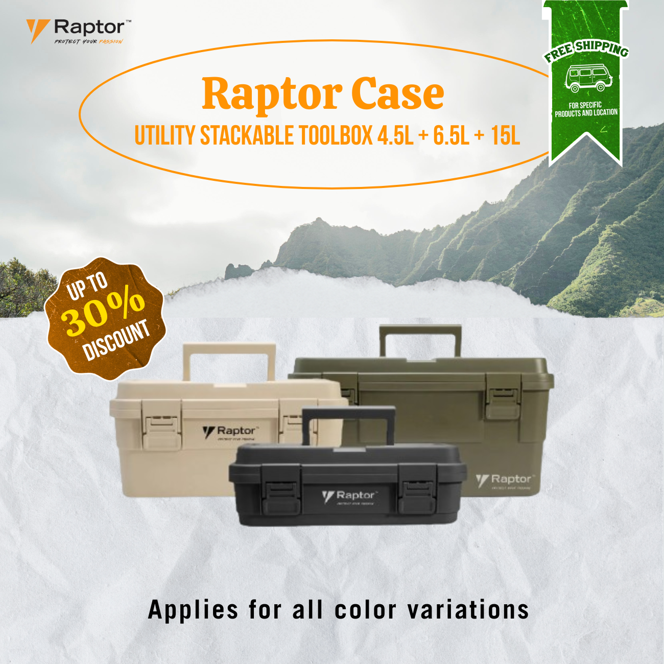 Raptor Case Utility Stackable Toolbox 4.5L + 6.5L + 15L Bundle