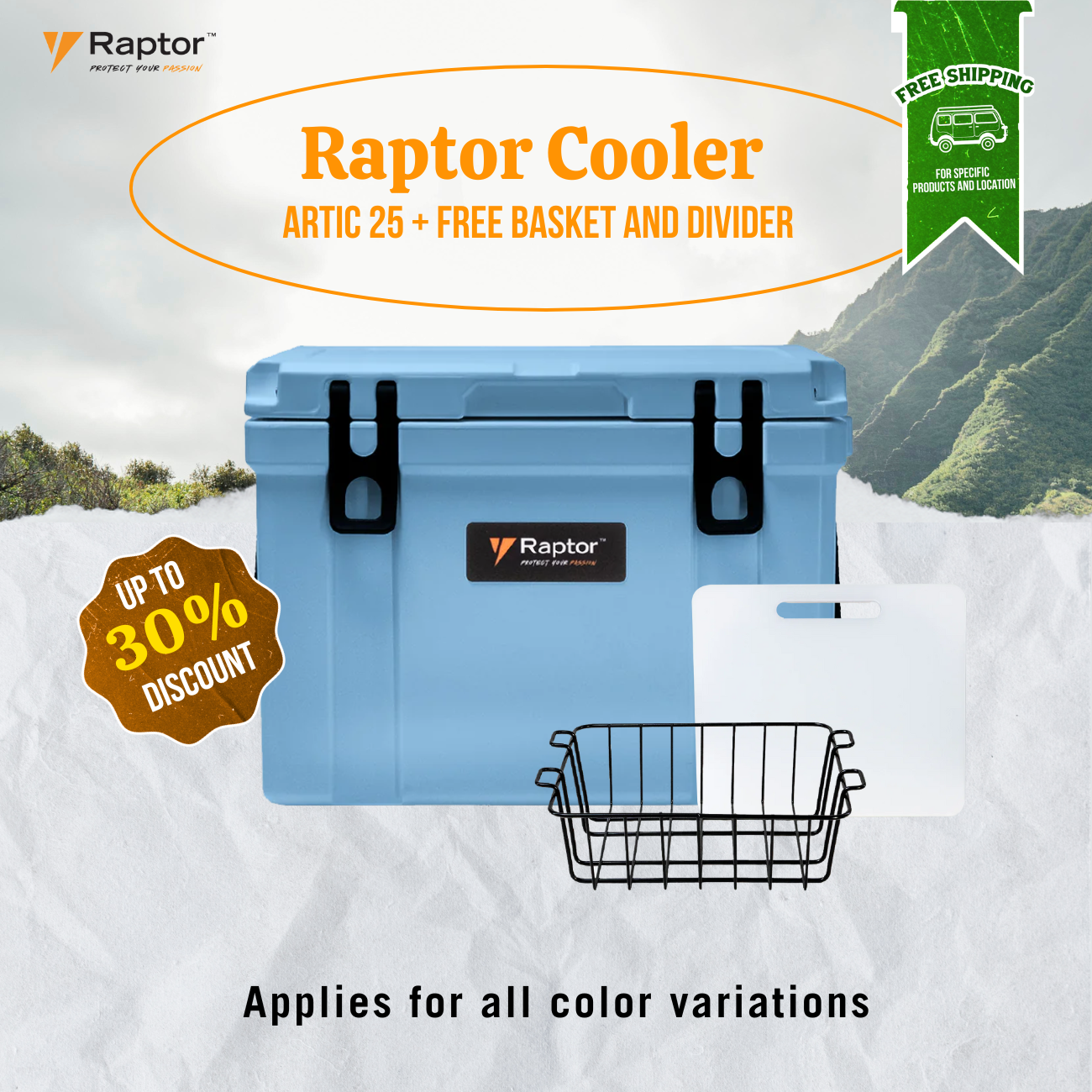 Raptor Cooler Arctic 25 + Basket and Divider Freebie Bundle
