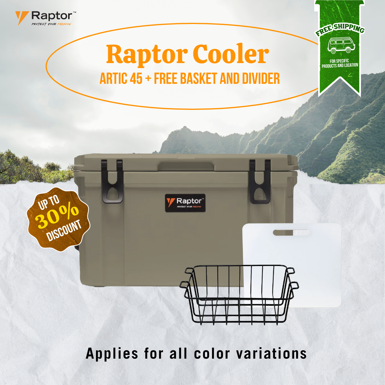 Raptor Cooler Arctic 45 + Free Basket and Divider Bundle
