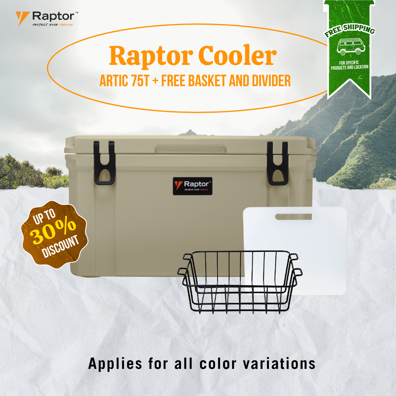 Raptor Cooler Arctic 75T + Free Basket and Divider Bundle