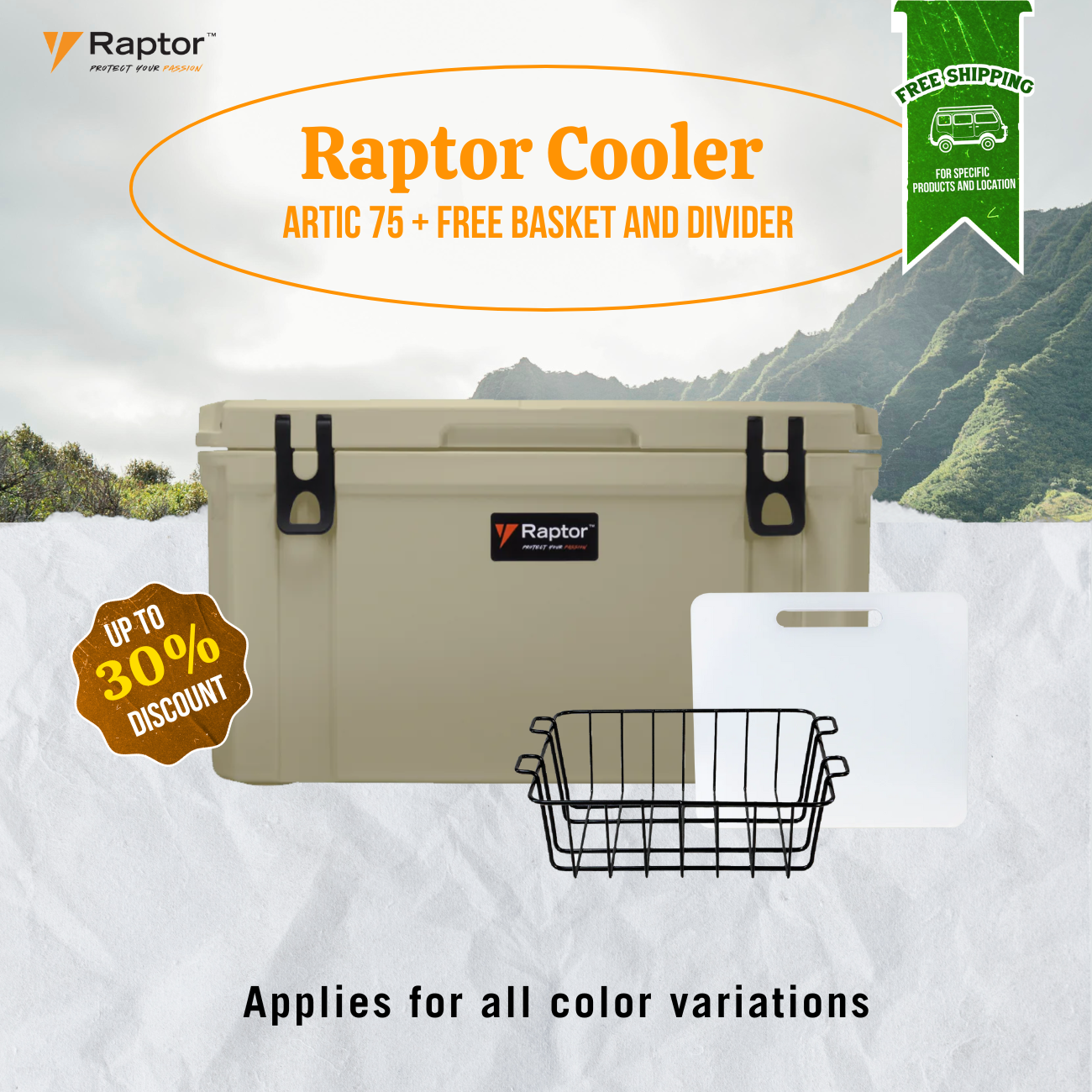 Raptor Cooler Arctic 75 + Free Basket and Divider