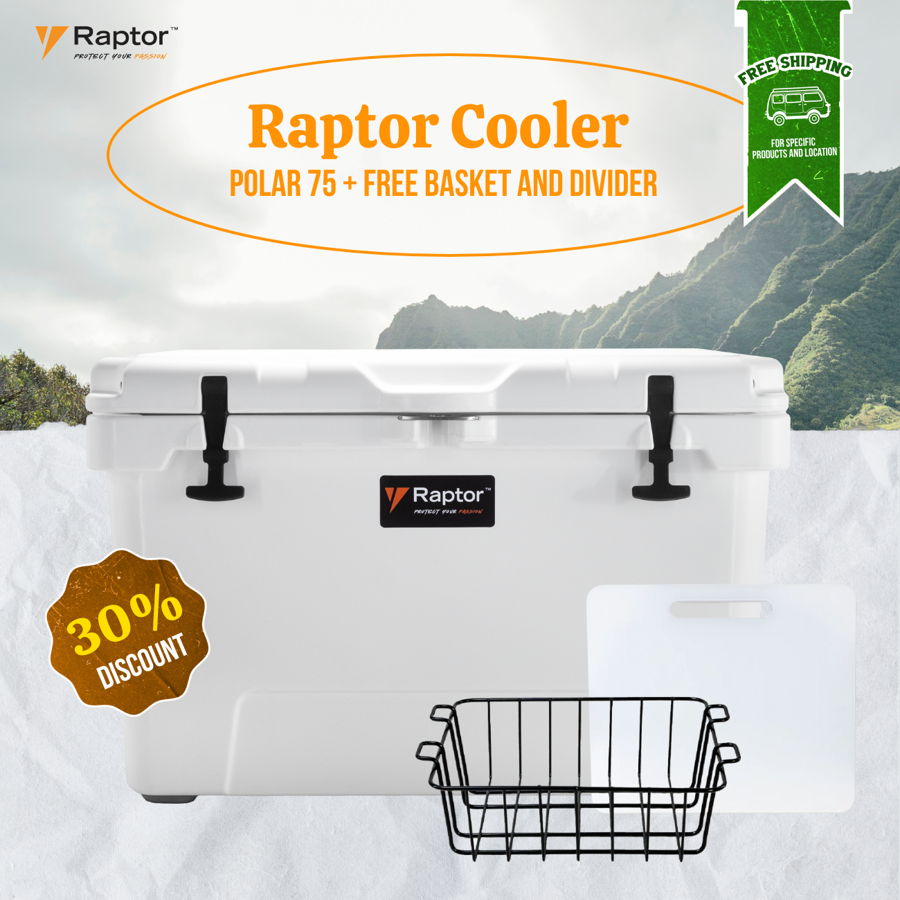 Raptor Cooler Polar 75 + Free Basket and Divider Bundle