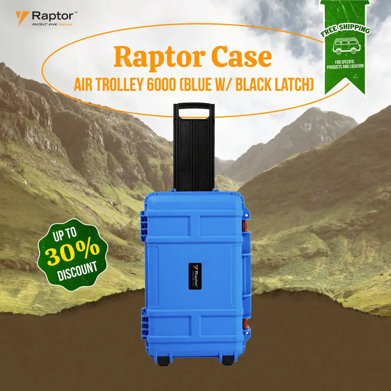 Raptor Case Air Trolley 6000 Blue w/ Black Latch