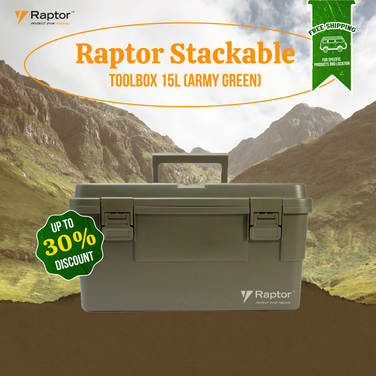 Raptor Case Utility 15L Stackable Tool box