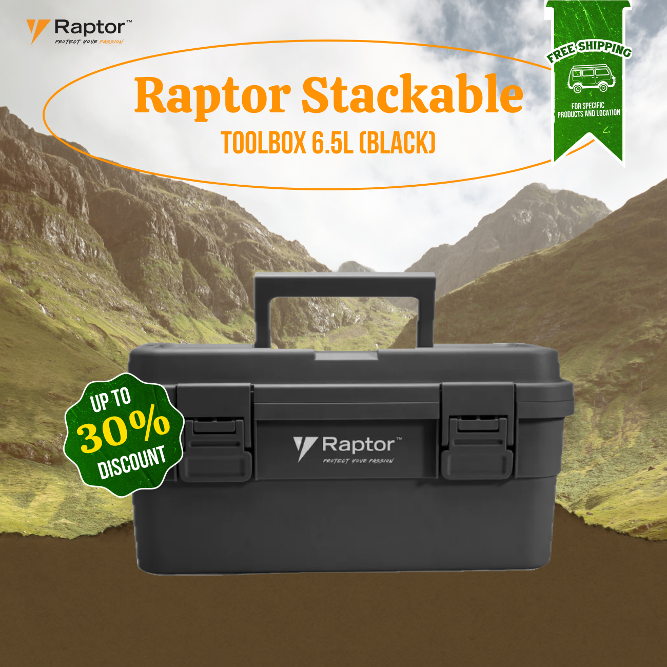 Raptor Case Utility 6.5L Stackable Tool box