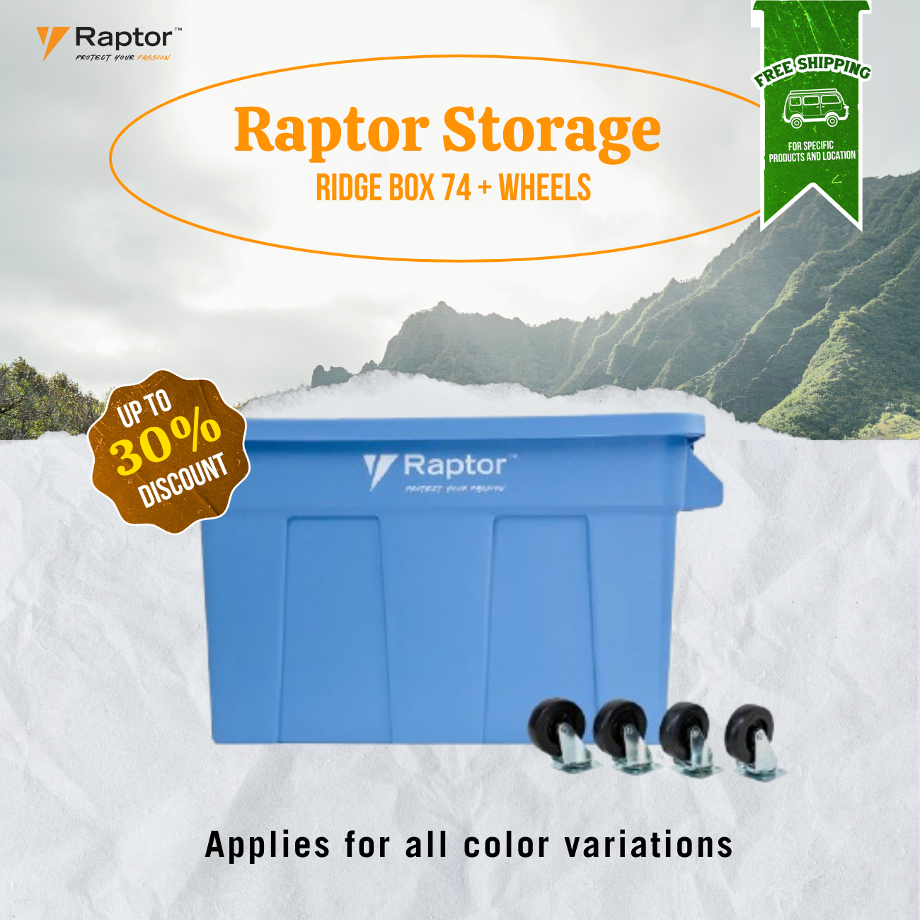 Raptor Storage Ridge Box 74 + Wheels Bundle