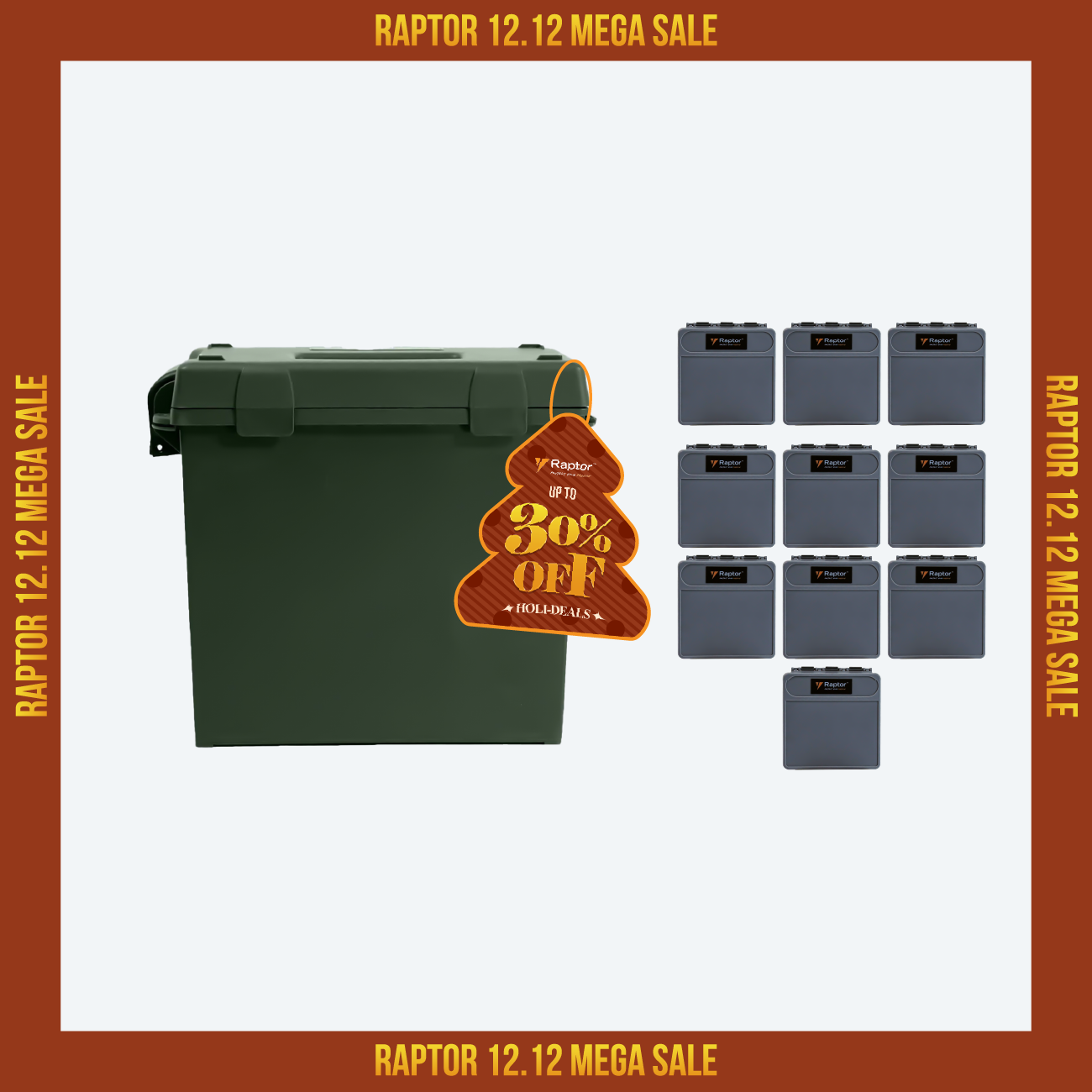 Raptor Case Utility Tool Box 910 and 9mm (10pcs) Bundle (Same color only)